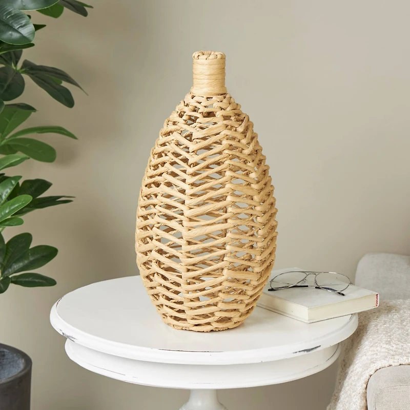 17" Brown Seagrass Handmade Woven Vase