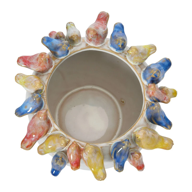 Hello Honey® 6'' Reactive Glaze Stoneware Planter with Birds on Rim