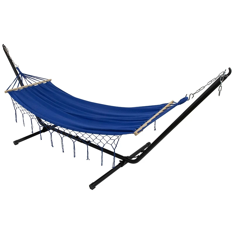 100" x 41" Hammock with Netted Fringe & Wooden Bars