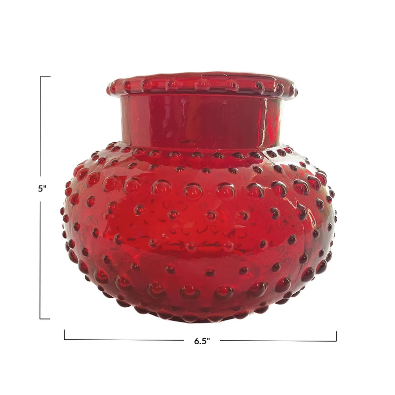 Hello Honey® 5" Red Round Glass Hobnail Vase