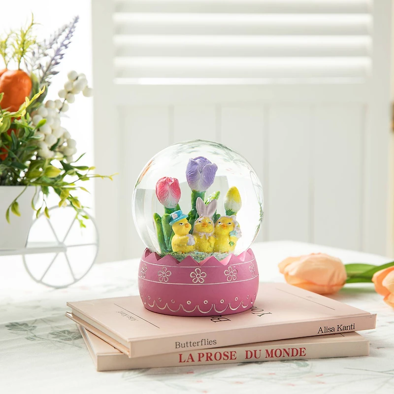 Glitzhome® 5" Easter Chick Family Waterglobe