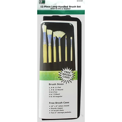 Art Advantage® White Bristle with Case 12 Piece Brush Set