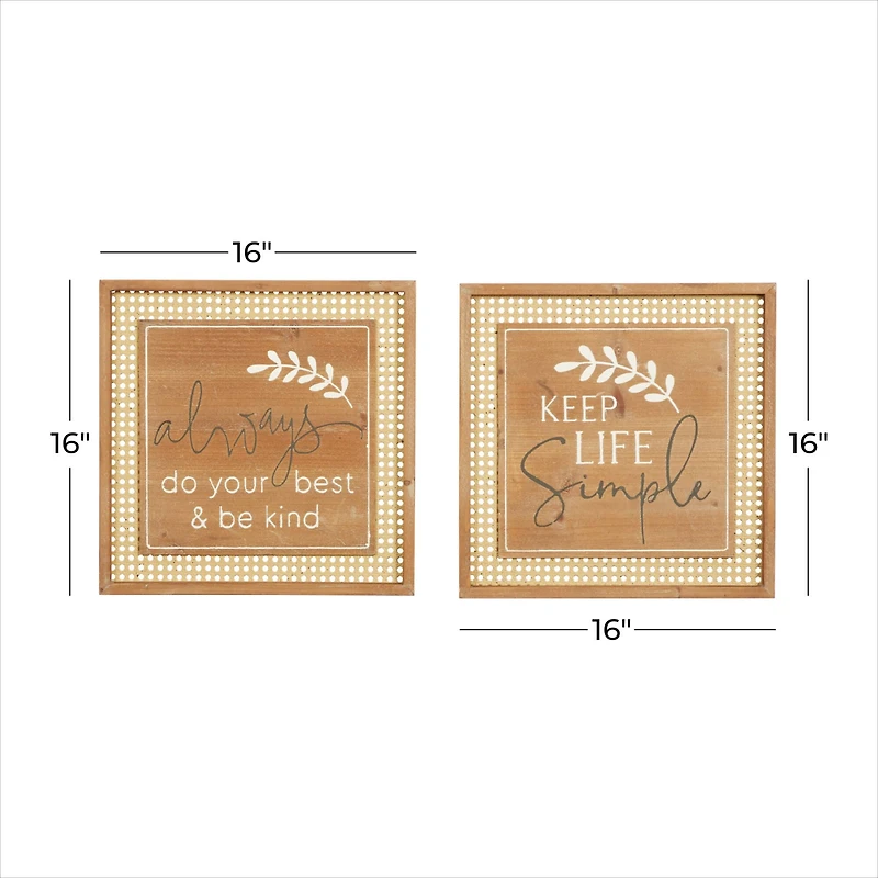Set of 2 Brown Wood Farmhouse Wall Decor 16"x 16"