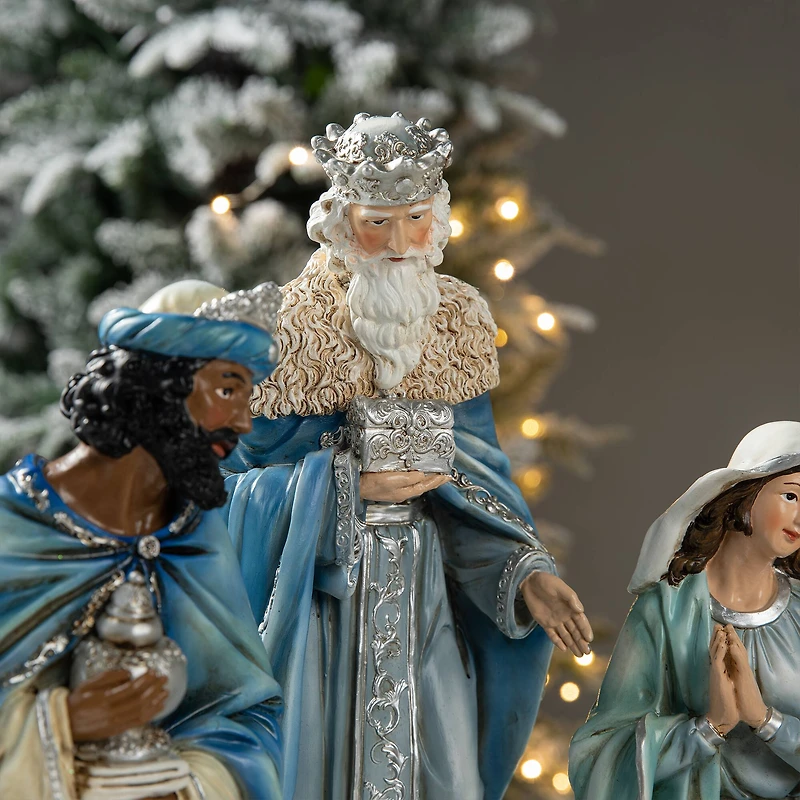 Glitzhome® Oversized Deluxe Blue Resin Nativity Figurine Set