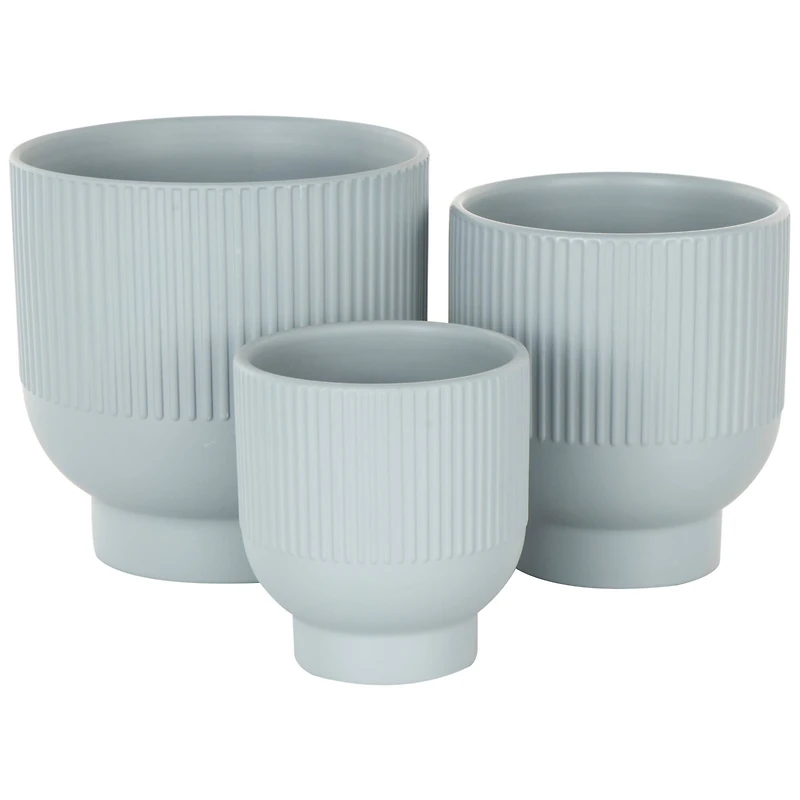 Light Blue Ceramic Planter with Tapered Base Set