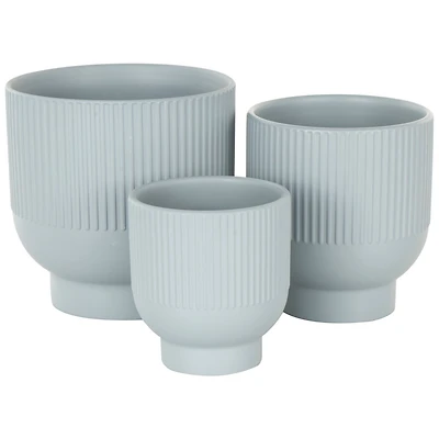 Light Blue Ceramic Planter with Tapered Base Set