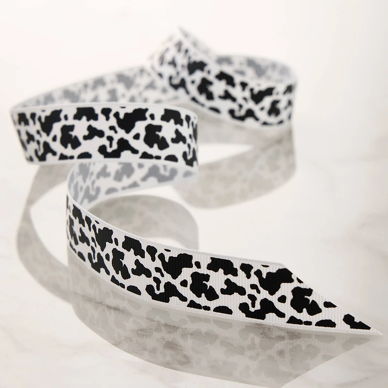 7/8" x 7yd. Black & White Cow Print Ribbon by Celebrate It® Classic