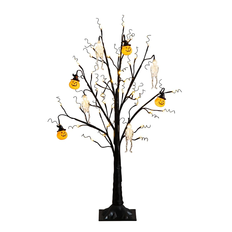 3ft. Pre-Lit Artificial Halloween Pumpkins and Skulls Ornament Tree with 48 Warm White LED Lights
