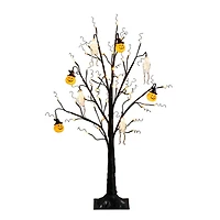 3ft. Pre-Lit Artificial Halloween Pumpkins and Skulls Ornament Tree with 48 Warm White LED Lights