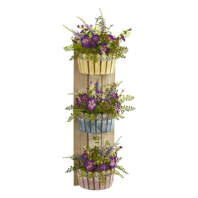 39" Morning Glory Artificial Arrangement in Three-Tiered Wall Decor Planter