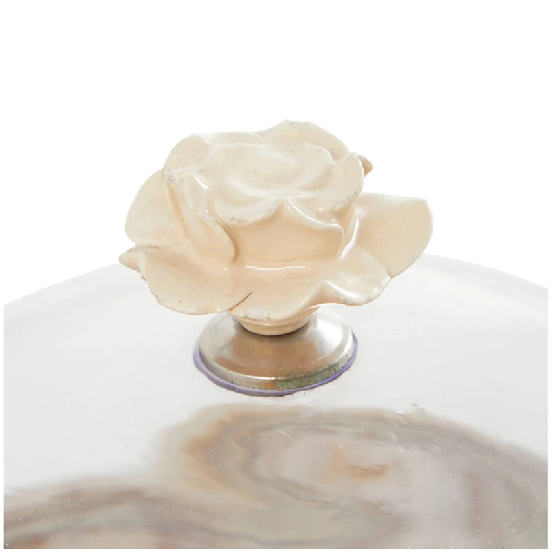 12.25" Cream Wood Cake Stand with Glass Dome Tabletop Décor