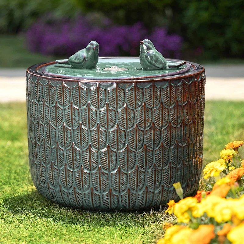 Glitzhome® 15" LED Bird Cylindrical Ceramic Fountain