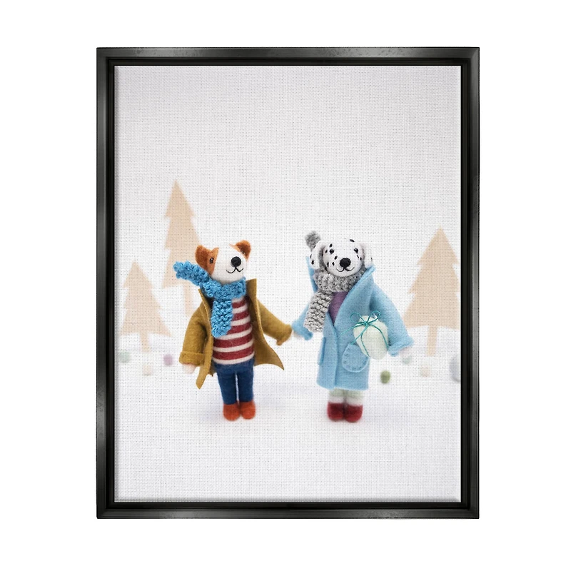 Stupell Industries Winter Holiday Gifts Dog Couple Framed Floater Canvas Wall Art