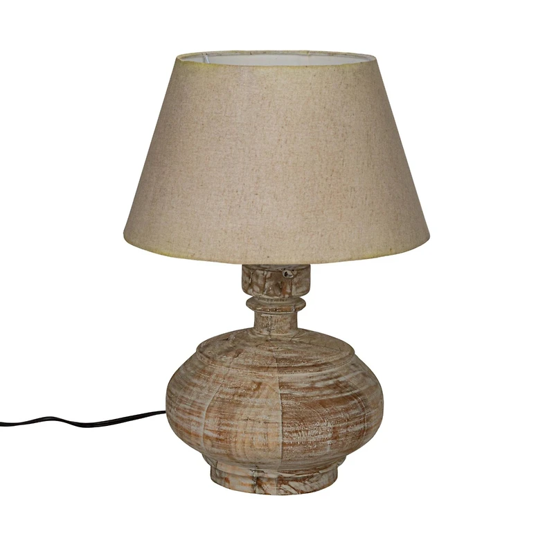Hello Honey® 18" Whitewashed Reclaimed Wood Pot Table Lamp with Cotton Shade