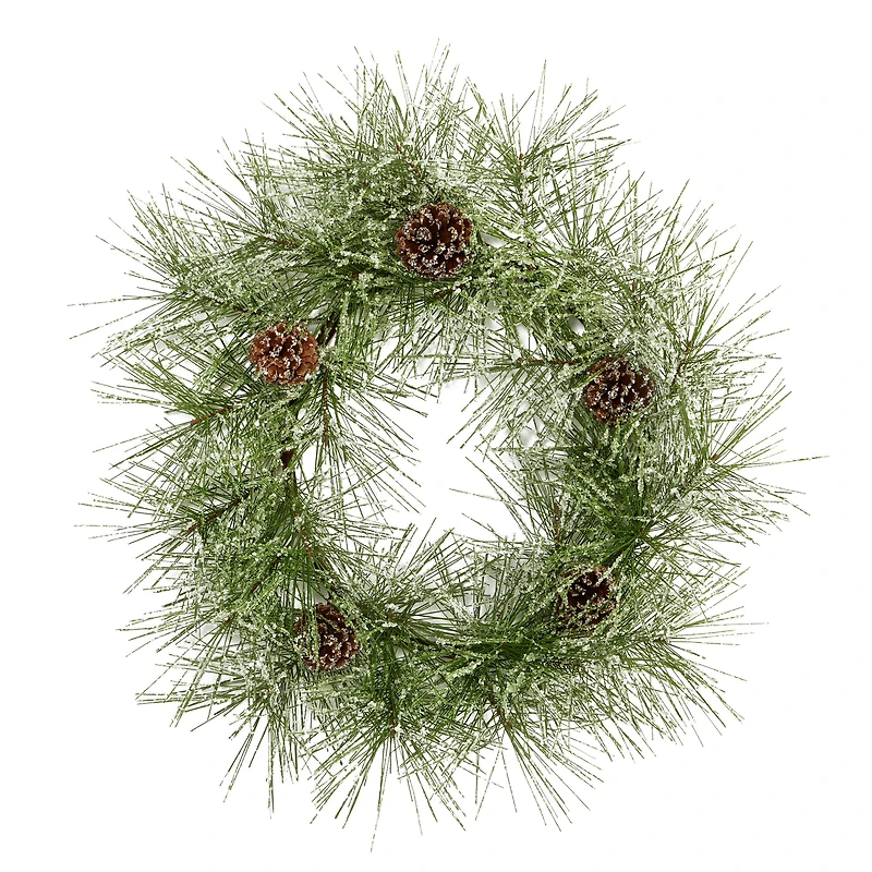 24" Iced Pine Wreath with Pinecones
