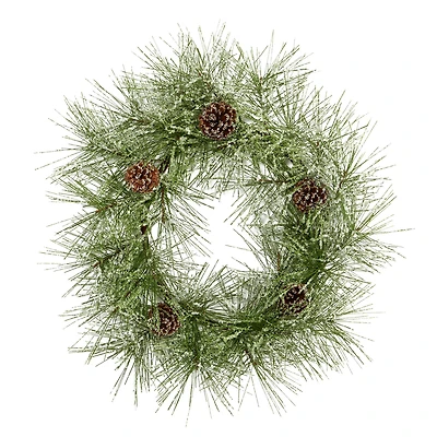 24" Iced Pine Wreath with Pinecones