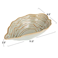 Hello Honey® 11.5" Tan & Blue Oyster Shaped Stoneware Bowl