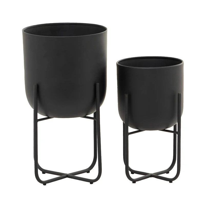 CosmoLiving by Cosmopolitan Black Metal Planter with Removable Stand Set, 17" & 13"