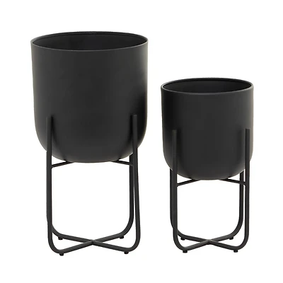 CosmoLiving by Cosmopolitan Black Metal Planter with Removable Stand Set, 17" & 13"