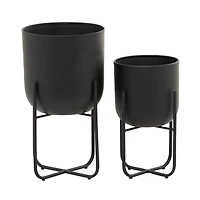 CosmoLiving by Cosmopolitan Black Metal Planter with Removable Stand Set, 17" & 13"
