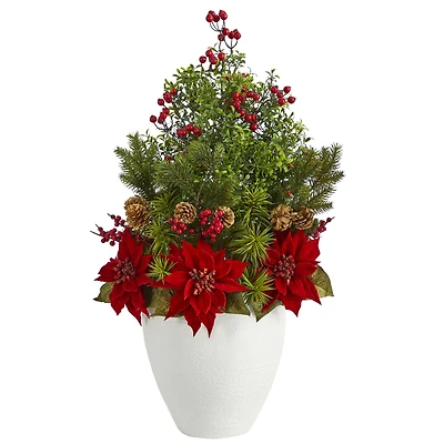2.5ft. Poinsettia, Boxwood & Succulent Arrangement in White Vase