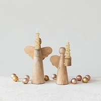 Hello Honey® 8" Natural Mango Wood Angel Taper Candle Holder