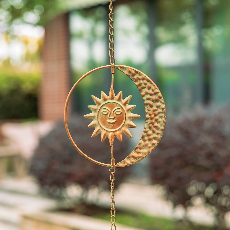 Glitzhome® 8.5ft. Faux Copper Patina Finish Sun & Moon Rain Chain