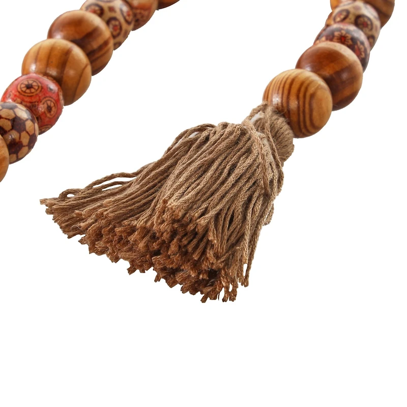 5ft. Wood Handmade Long Beaded Garland with Tassel with Bohemian Patterns