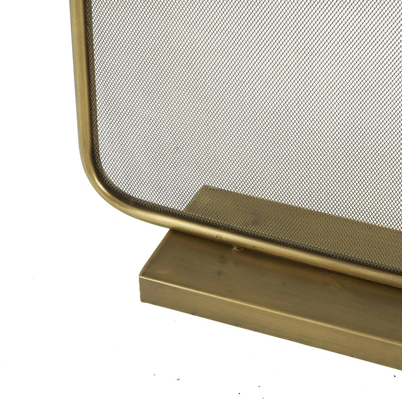37.75" Gold Metal 1-Panel Living Room Fireplace Screen with Rounded Edges and Rectangular Base