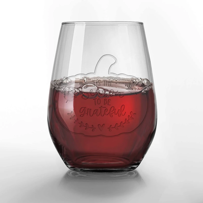 Tis the Season to be Grateful 15oz. Engraved Stemless Wine Glass