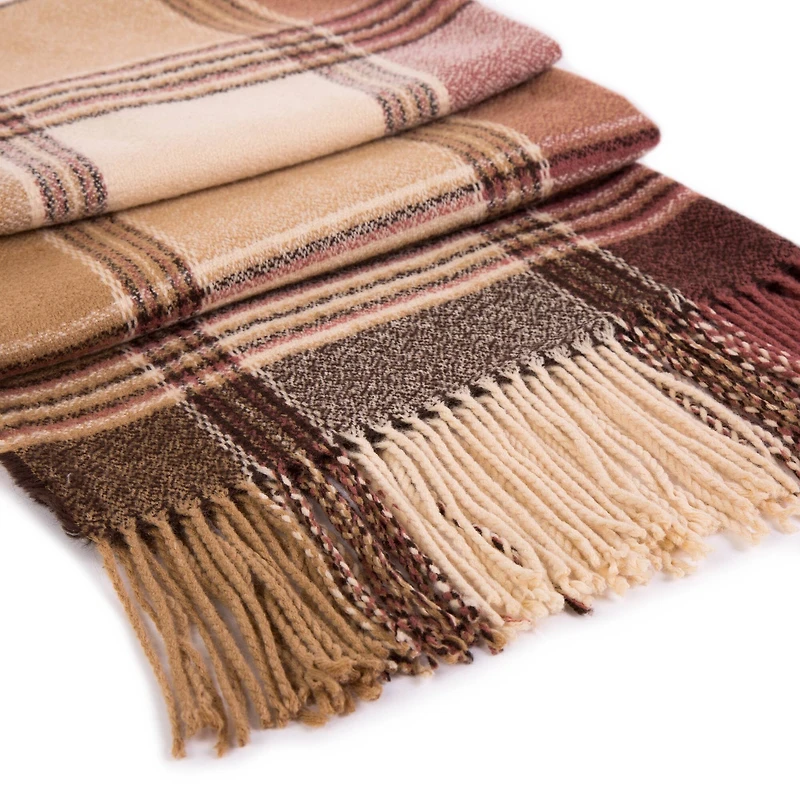 Glitzhome® 77" Pink, Cream & Gray Plaid Scarf with Tassels