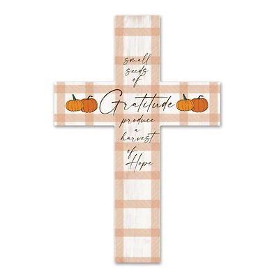 Orange Plaid Harvest 11" x 16" Wood Cross