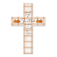 Orange Plaid Harvest 11" x 16" Wood Cross