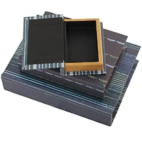 Gray & Blue Stripe Faux Leather Faux Book Box Set