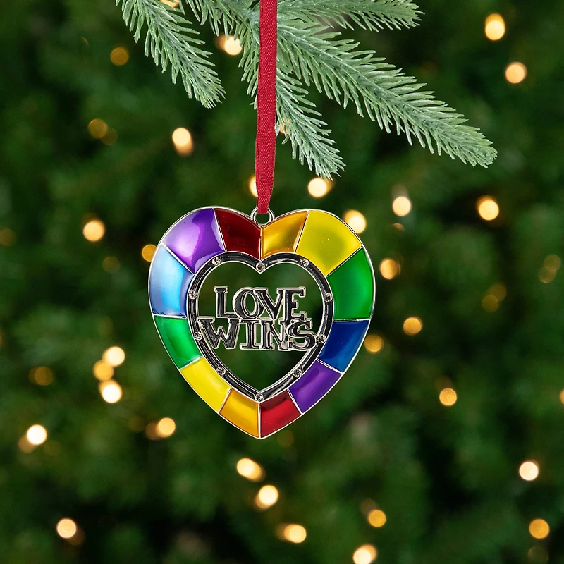 3" Faceted Love Wins Pride Heart Ornament with European Crystals