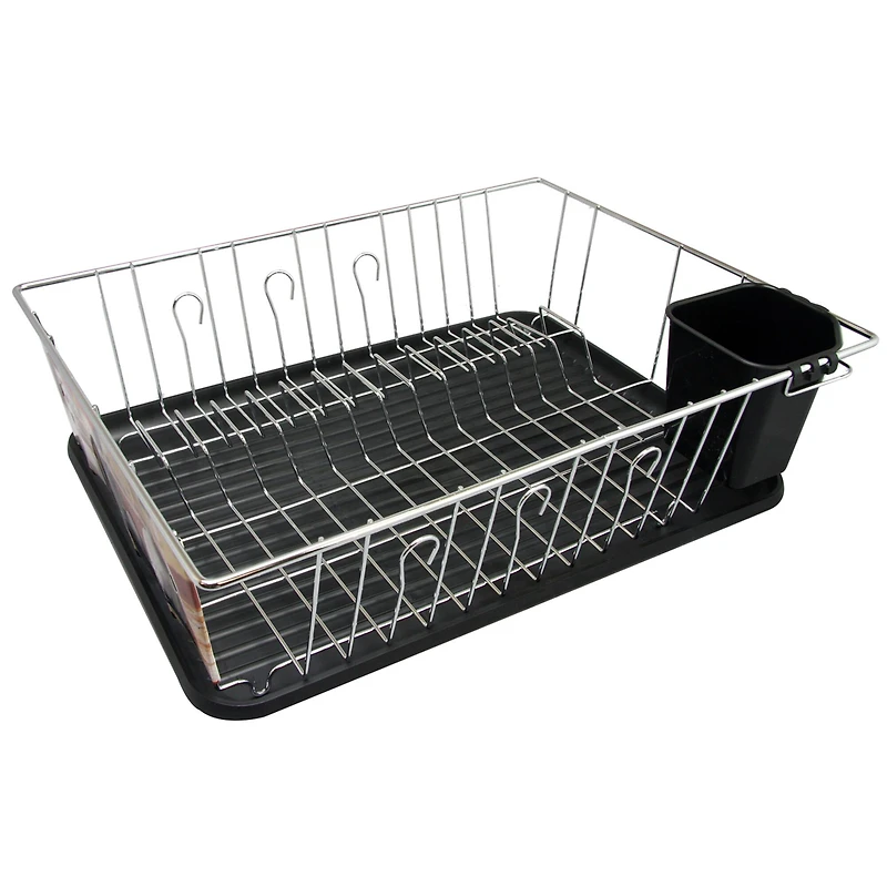 MegaChef 16" Chrome-Plated Black Plastic Countertop Drying Dish Rack