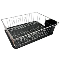 MegaChef 16" Chrome-Plated Black Plastic Countertop Drying Dish Rack