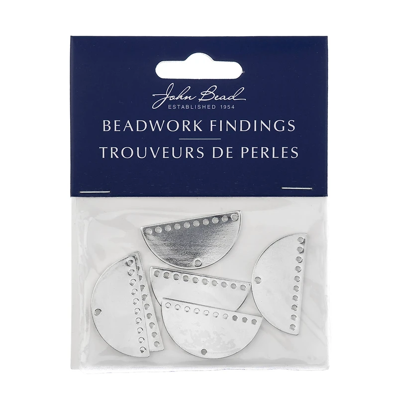 John Bead Silver Half Moon Semicircle with 11 Holes Pendants, 6ct.