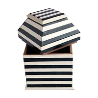 Hello Honey® 9" Black & Cream Striped Reclaimed Wood Box
