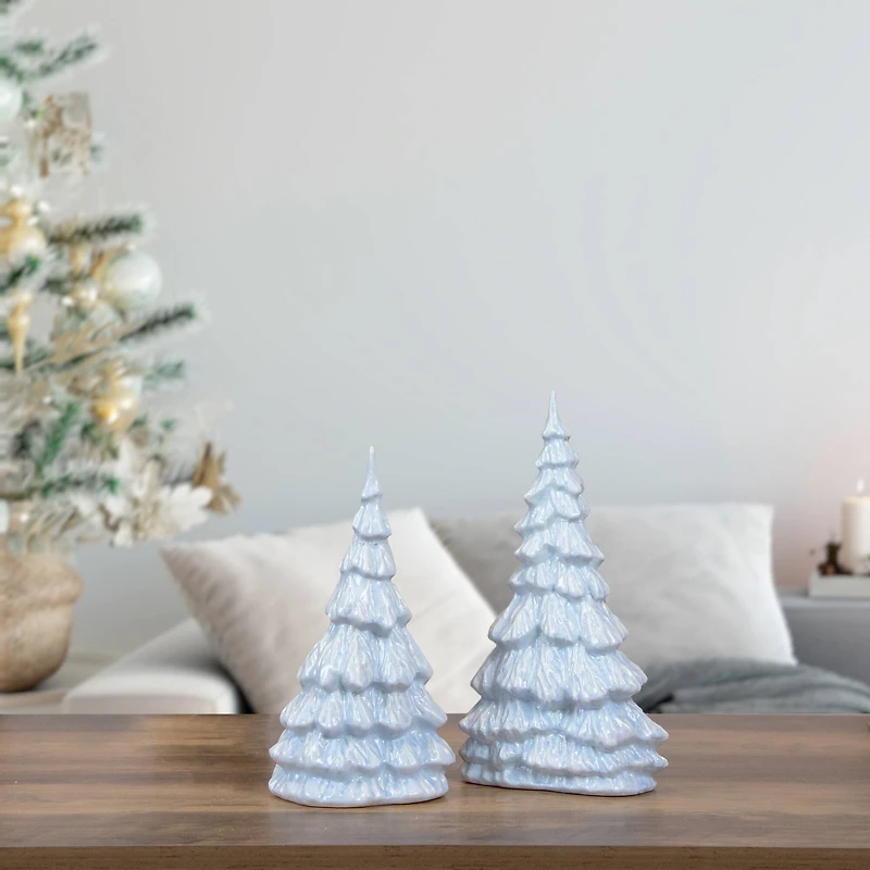 12.5" Blue & White Textured Christmas Tree Tabletop Décor