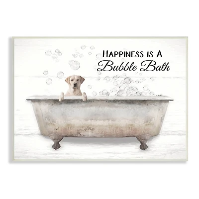 Stupell Industries Happiness Is A Bubble Bath Dog In Tub Word Design Wood Wall Plaque