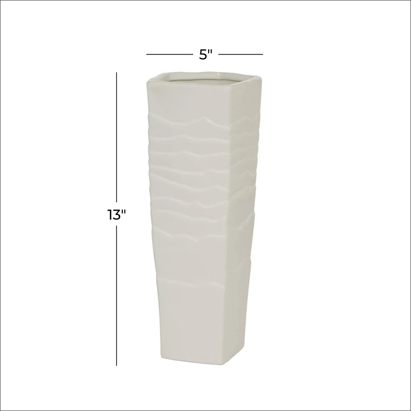 White Ceramic Contemporary Vase, 13" x 5" x 5"