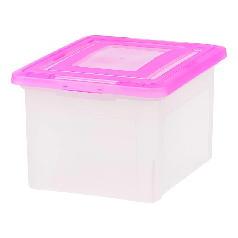 IRIS Pink & Clear Snap Tight Plastic File Organizer Box, 4ct.