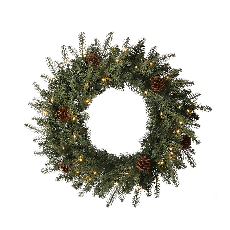 Glitzhome® 24" LED Greenery & Pinecone Christmas Wreath