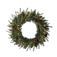 Glitzhome® 24" LED Greenery & Pinecone Christmas Wreath