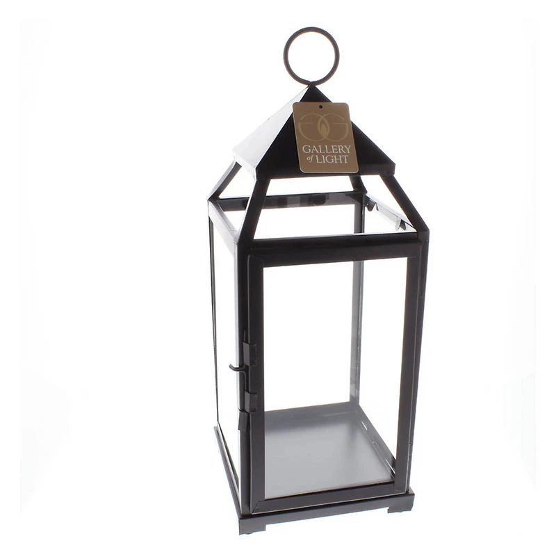 18.5" Black Contemporary Candle Holder Lantern