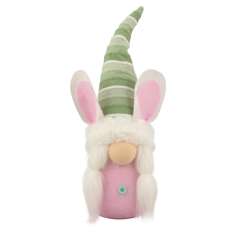 13" Pink and Green Girl Easter Bunny Gnome