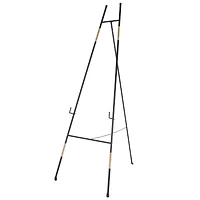 64" Black Metal Slim Foldable 2-Tier Easel with Wrapped Rattan Accents