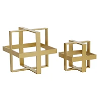 Gold Metal Glam Geometric Cube Sculpture Set