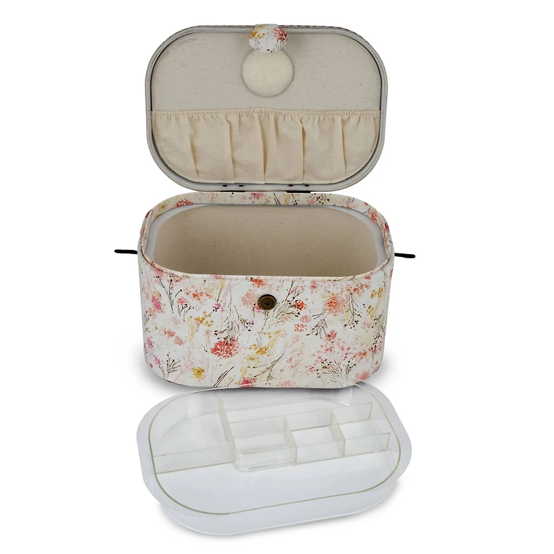 Dritz® Neutral Floral Large Oval Sewing Basket With Metal Handle